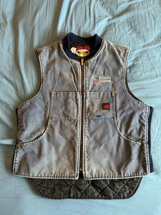 Tough Duck Other - Vtg 90s Tough Duck Work Vest Mens Quilted Lined Canvas Sleeveless Full Zip Large